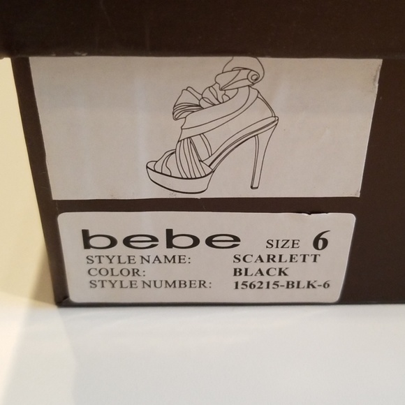 Bebe Scarlett Black White Satin Open-Toe Heels - Picture 5 of 8